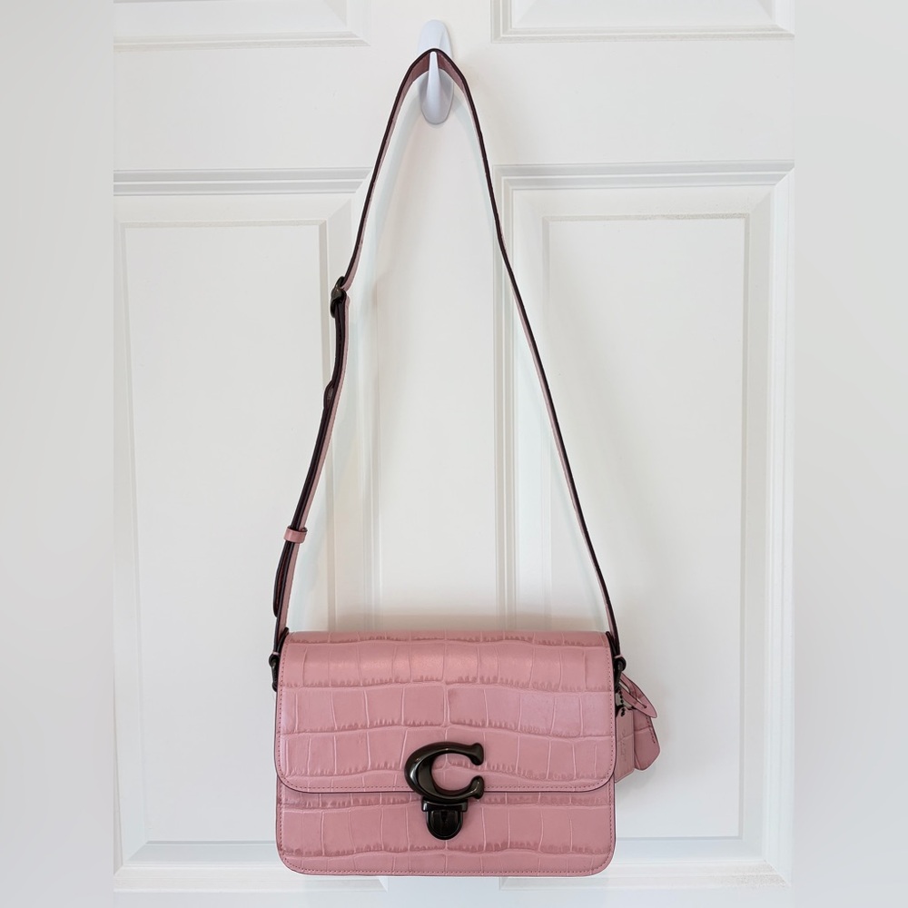 NWT COACH Croc Embossed Studio Shoulder Bag, Pink